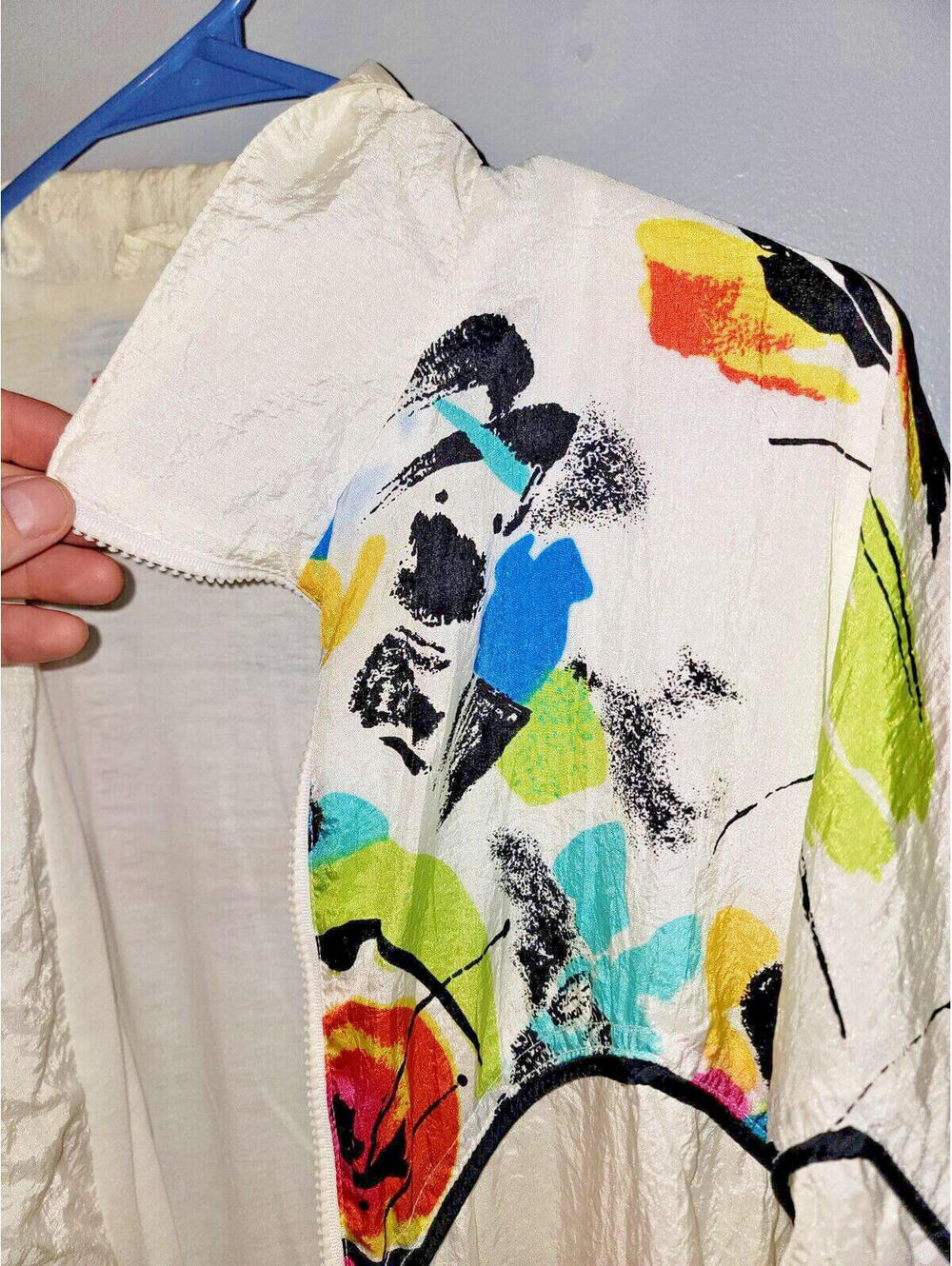 VTG 70s 80s Pan Asia Hip Full Art Retro White Windbreaker Fullzip Jacket S Small - Picture 5 of 14